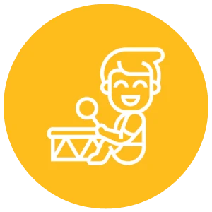 Illustration of a child's growth while playing a drum.