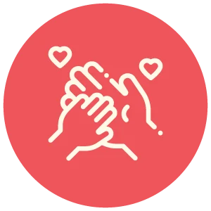 Illustration of a child and parent holding hands with hearts representing kindness.